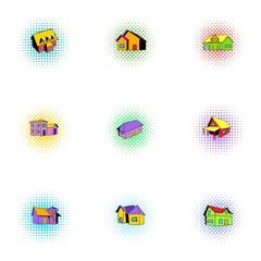 Building icons set, pop-art style