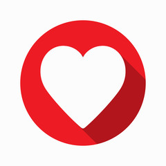 Vector heart icon with long shadow. Flat design