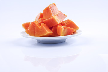 slice papaya isolated on white background. Top view