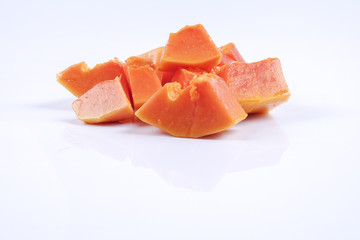 slice papaya isolated on white background. Top view