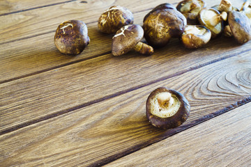 Shiitake mushroom on wooden table