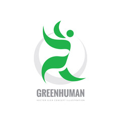 Green leaves human character - vector logo template concept illustration. Healthy sign. Ecology symbol. Ecosystem icon. Organic insignia. Design elements.