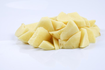 Fresh raw potato on white background.