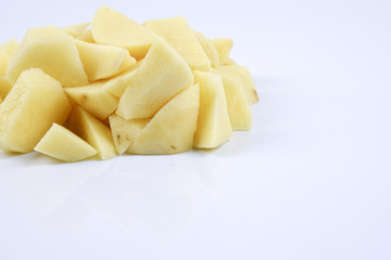 Fresh raw potato on white background.