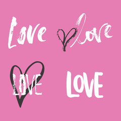 Set of hand drawn Saint Valentines Day lettering phrases about love. Photo overlays signs. Wedding photo album and greeting cards calligraphy.