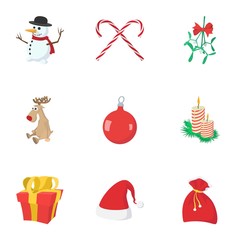 New year holiday icons set, cartoon style