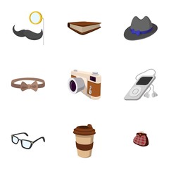 Subculture hipsters icons set, flat style