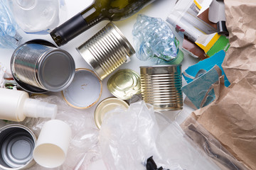 Trash lies on white table