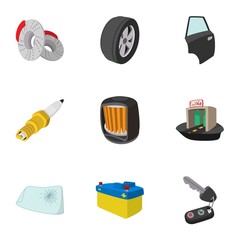 Maintenance car icons set, cartoon style