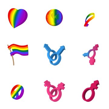 LGBT icons set, cartoon style