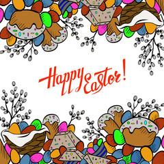 Obraz premium Cartoon cute doodles hand drawn Happy Easter background.