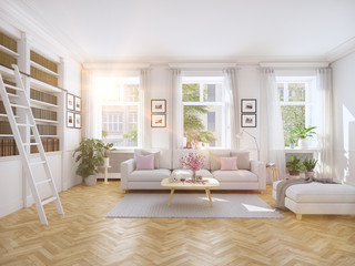 modern living room in townhouse. 3d rendering