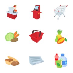 Shop icons set, cartoon style