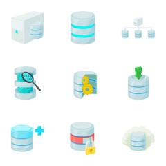 Data storage icons set, cartoon style
