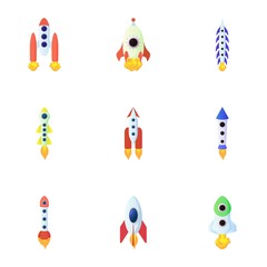 Flight in cosmo icons set, cartoon style