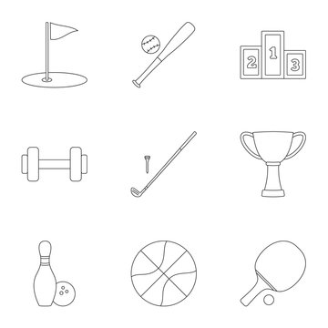 Accessories for training icons set, outline style