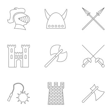 Military armor icons set, outline style