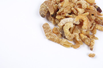 Deep fried shrimps, fritter shrimps, milanese shrimps on white background, small prawn,