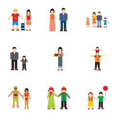 Family relationships icons set, flat style
