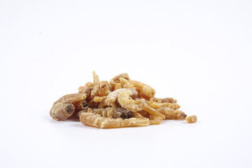 Deep fried shrimps, fritter shrimps, milanese shrimps on white background, small prawn,