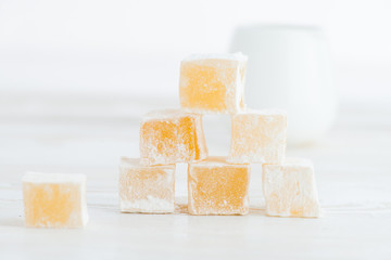 Eastern sweets Turkish delight on a white background closeup