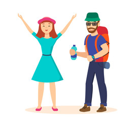 Guy and girl in a family traveling on new place.