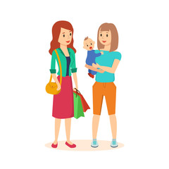 Two girls make a joint purchase in the mall.