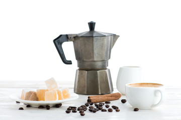Still life with coffee and dessert oriental sweets Turkish delig