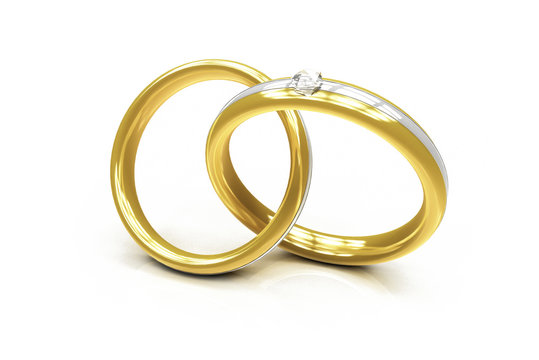 Zwei Ringe aus Gold mit Diamant - Konzept Hochzeit, Verlobung, Liebe