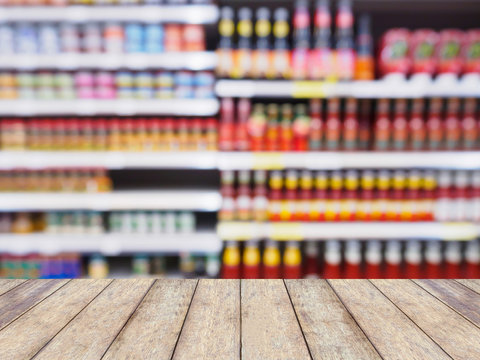 Supermarket shelves with abstract defocused blur background