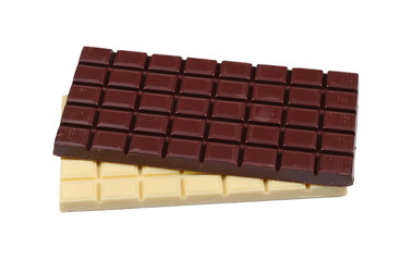 Black and white chocolate bars isolated on white background