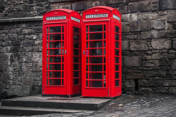 Two red English telephone booths