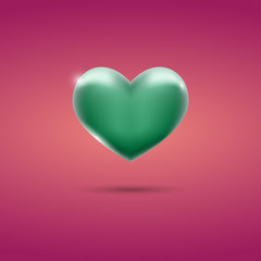 Glowing green heart on pink background