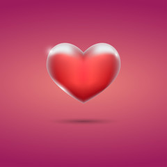 Glowing red heart on pink background