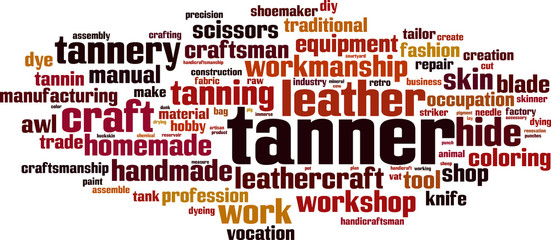 Tanner word cloud concept. Vector illustration