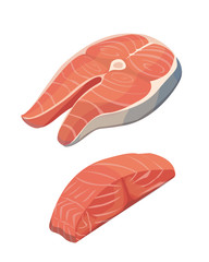 Flat salmon steak. Fresh organic seafood. Vector illustration.