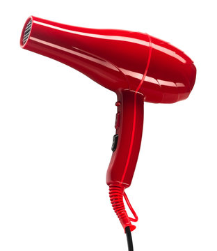 Red Hair Dryer Isolated On White Background