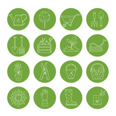 Fototapeta premium Gardening vector line icons