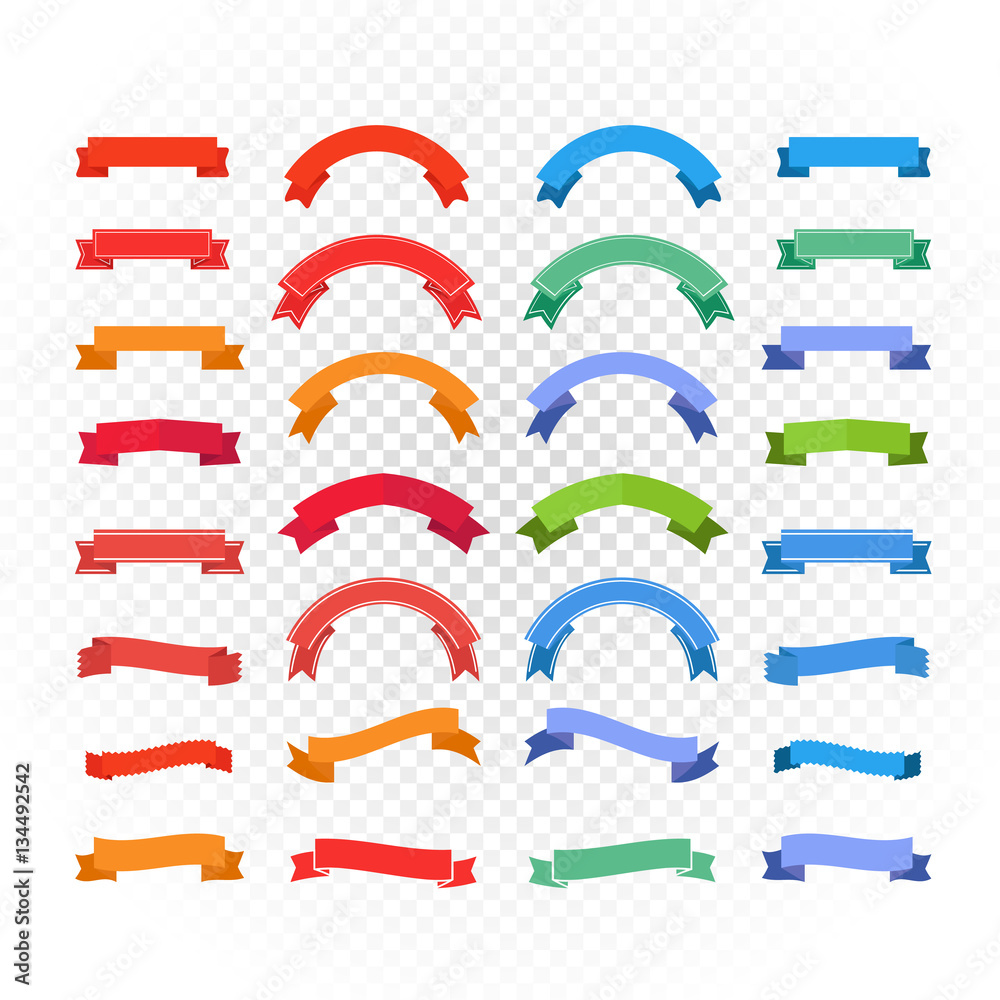 Poster Different retro style color ribbons set isolated on transparent.