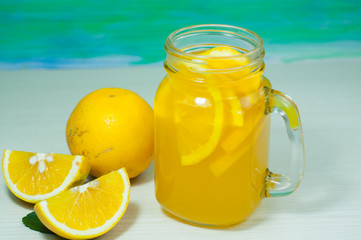 Fototapeta na wymiar Fresh orange juice from orange fruit fresh
