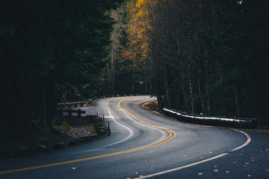 Fototapeta Winding autumn forest road.