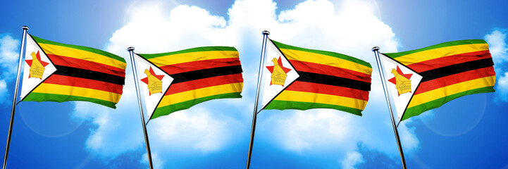 Zimbabwe flag, 3D rendering, on cloud background