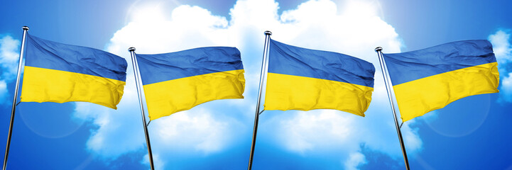 Ukraine flag, 3D rendering, on cloud background