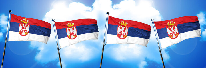Serbia flag, 3D rendering, on cloud background