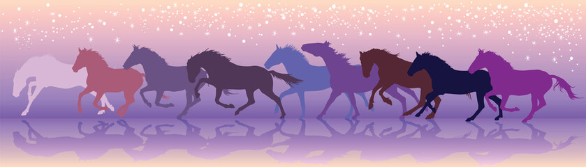 Plakat Vector background with horses run at a gallop