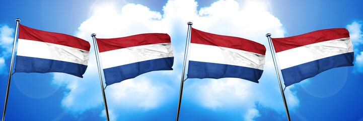 Netherlands flag, 3D rendering, on cloud background