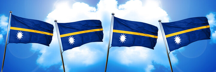 Nauru flag, 3D rendering, on cloud background