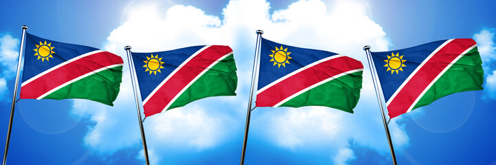 Namibia flag, 3D rendering, on cloud background