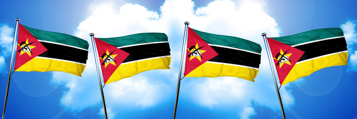 Mozambique flag, 3D rendering, on cloud background