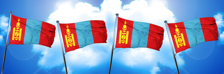 Mongolia flag, 3D rendering, on cloud background